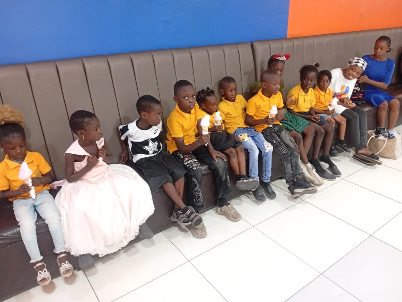 Students enjoying ice cream on an outing